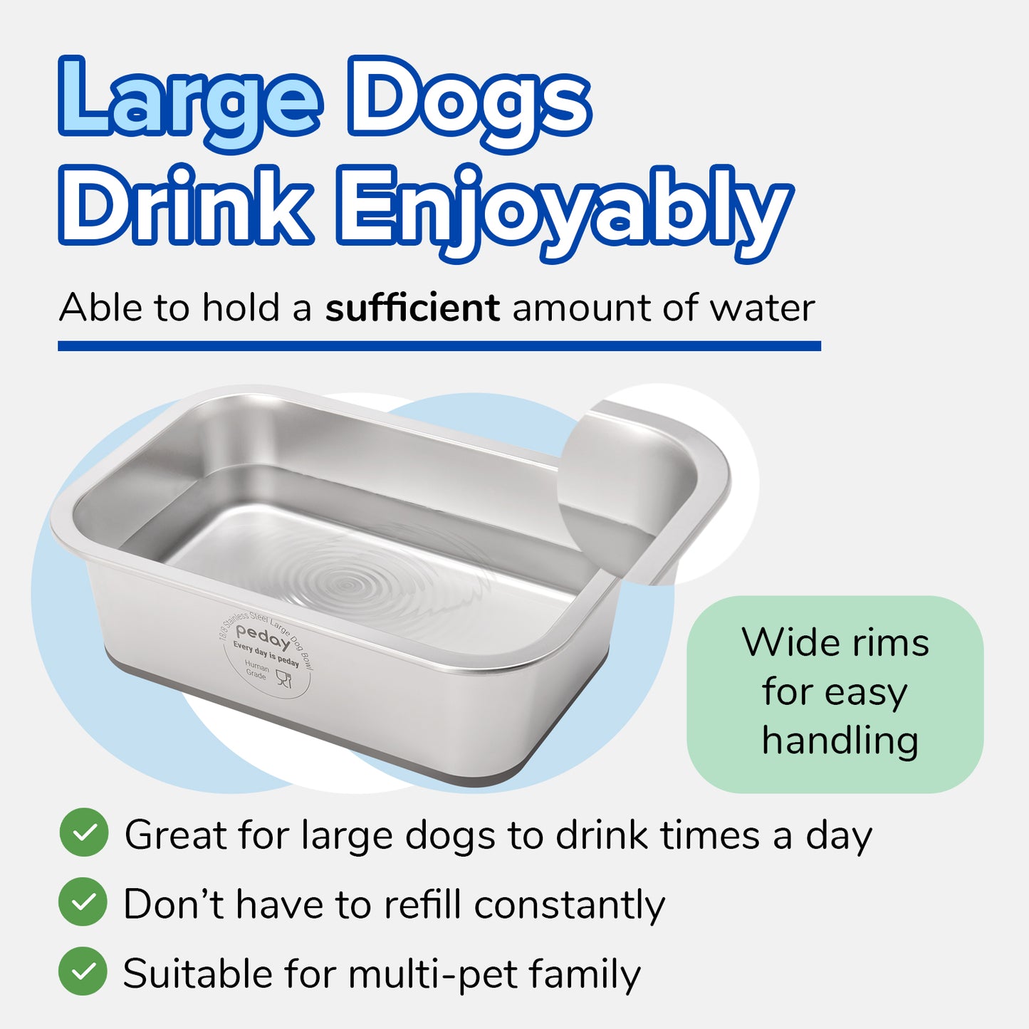 PEDAY Nonslip 304 Stainless Steel Large Dog Water Bowl